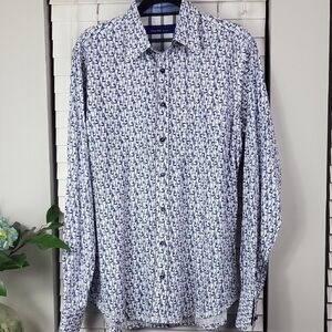 Georg Roth Los Angeles Button-Down Shirt with Navy All-Over Print. Size L